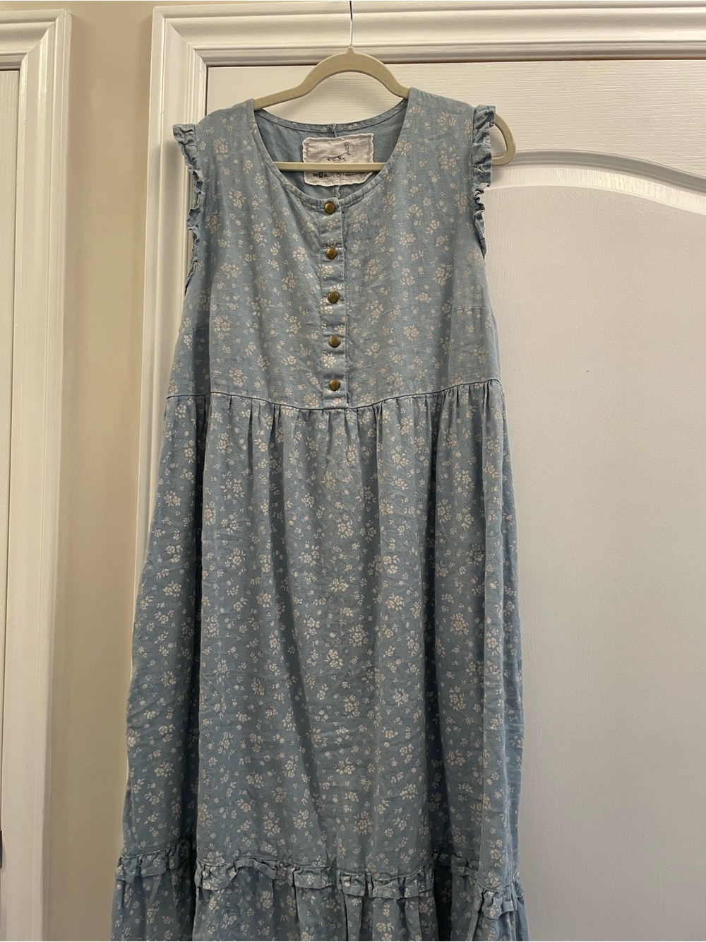 notPERFECTLINEN Blue Floral Button-Front Linen Dress